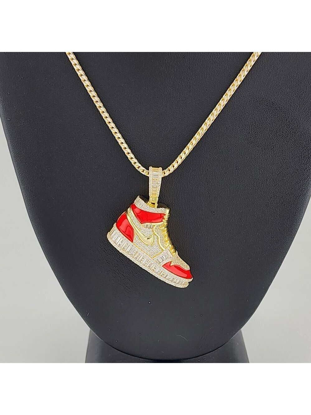 Brand New Sterling Silver 925 Red Cz Sneaker Necklace - Picture 1 of 12